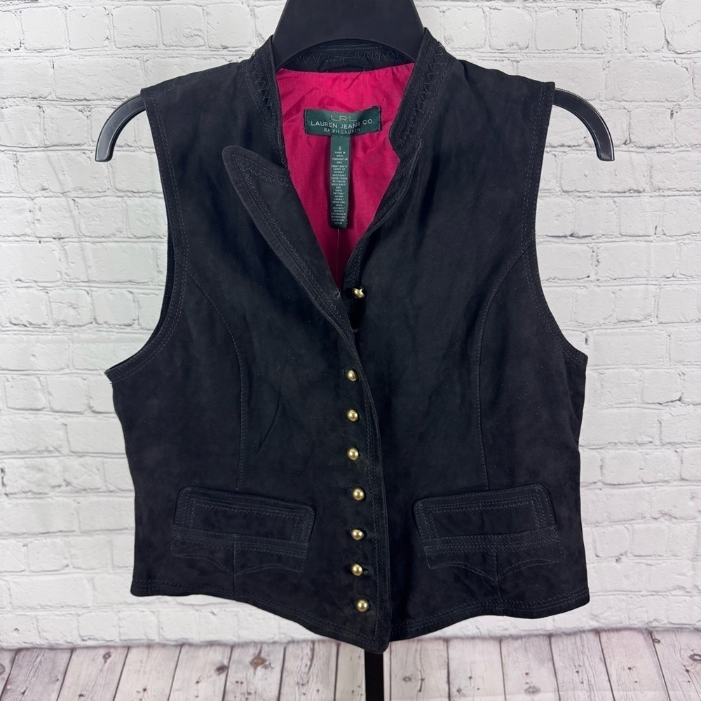 Ralph Lauren Black Suede Button Down Vest Size 8